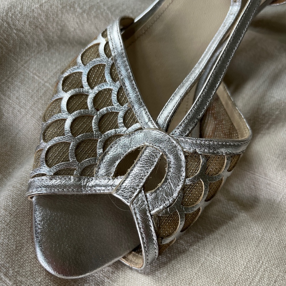 BHLDN Rachel Simpson silver dress shoes kitten wedding